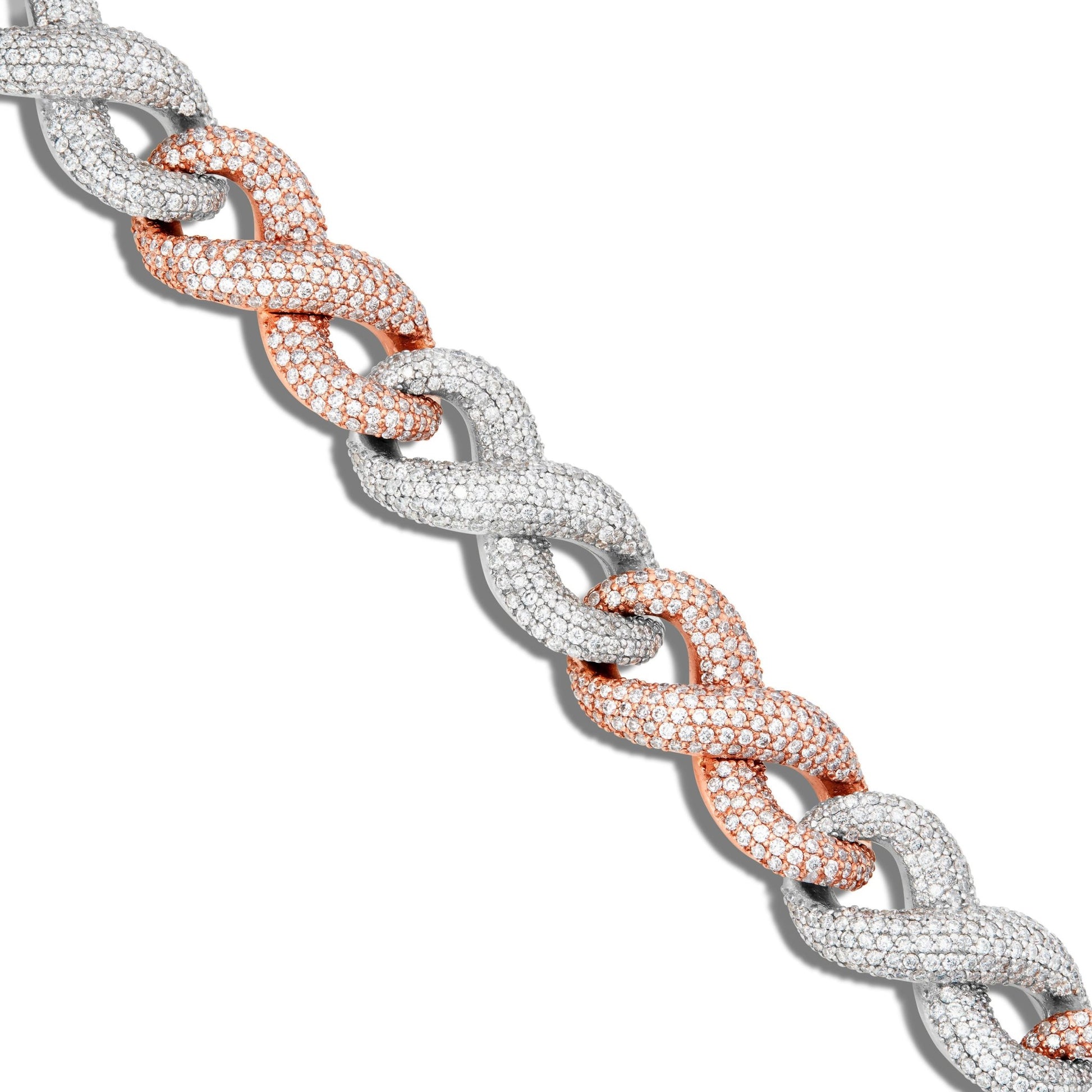 Two-tone Prong set Diamond Infinity Cuban Chain, 14.5 mm - Shyne Jewelers Rose & White Gold 16" Shyne Jewelers