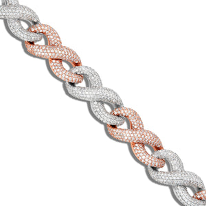 Two-tone Prong set Diamond Infinity Cuban Chain, 14.5 mm - Shyne Jewelers Rose & White Gold 16