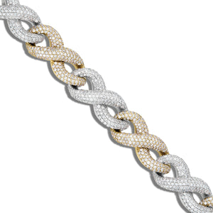 Two-tone Prong set Diamond Infinity Cuban Chain, 14.5 mm - Shyne Jewelers Yellow & White Gold 16