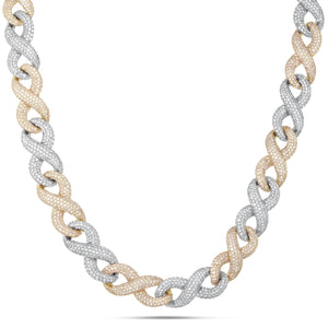 Two-tone Prong set Diamond Infinity Cuban Chain, 14.5 mm - Shyne Jewelers Yellow & White Gold 16