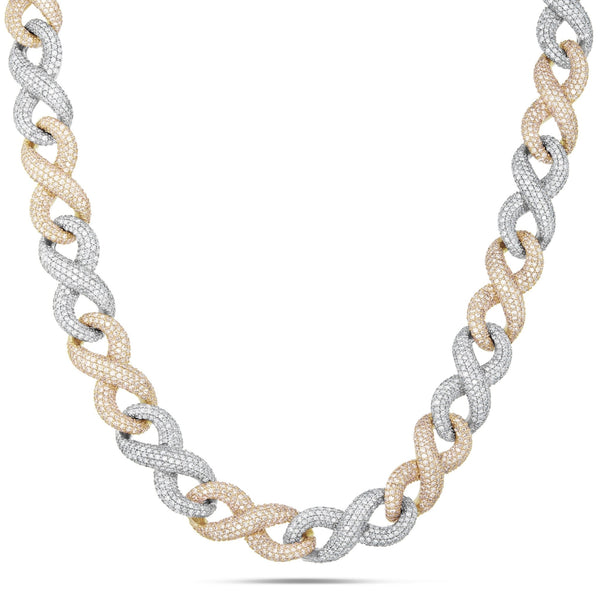 Two-tone Prong set Diamond Infinity Cuban Chain, 14.5 mm - Shyne Jewelers Yellow & White Gold 16" Shyne Jewelers