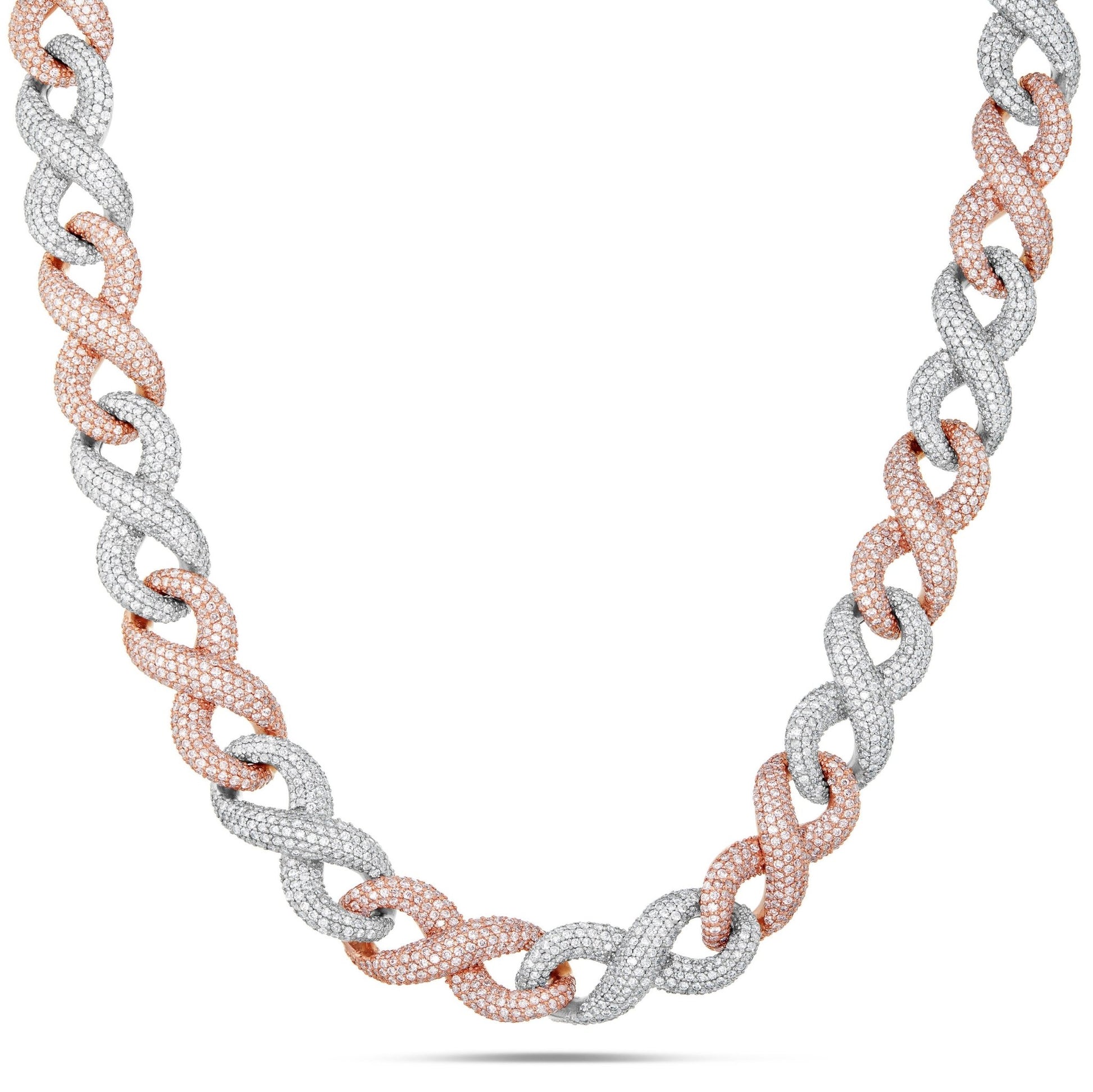 Two-tone Prong set Diamond Infinity Cuban Chain, 14.5 mm - Shyne Jewelers Rose & White Gold 16" Shyne Jewelers