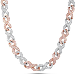 Two-tone Prong set Diamond Infinity Cuban Chain, 14.5 mm - Shyne Jewelers Rose & White Gold 16