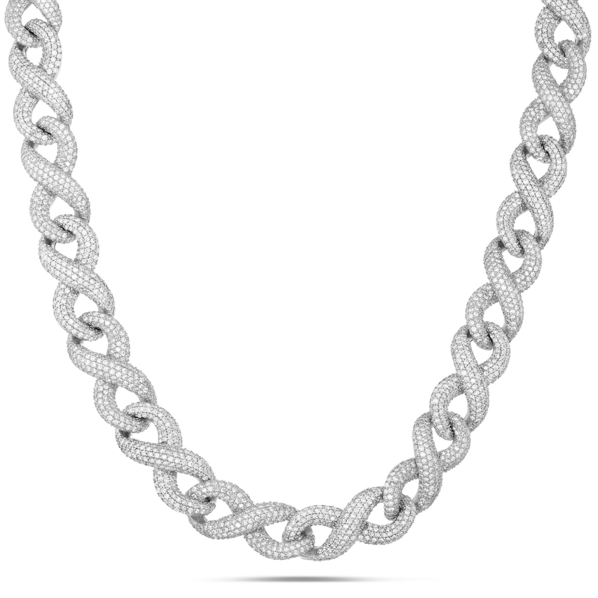 Two-tone Prong set Diamond Infinity Cuban Chain, 14.5 mm - Shyne Jewelers White Gold 16" Shyne Jewelers