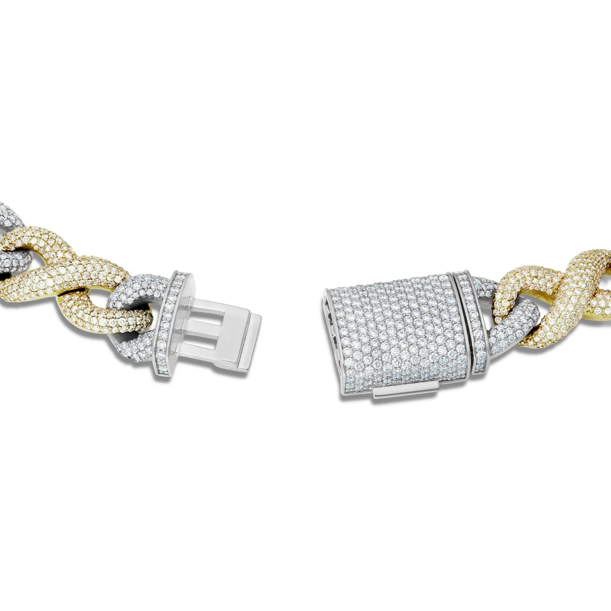 Two-tone Prong set Diamond Infinity Cuban Chain, 14.5 mm - Shyne Jewelers Yellow & White Gold 16" Shyne Jewelers