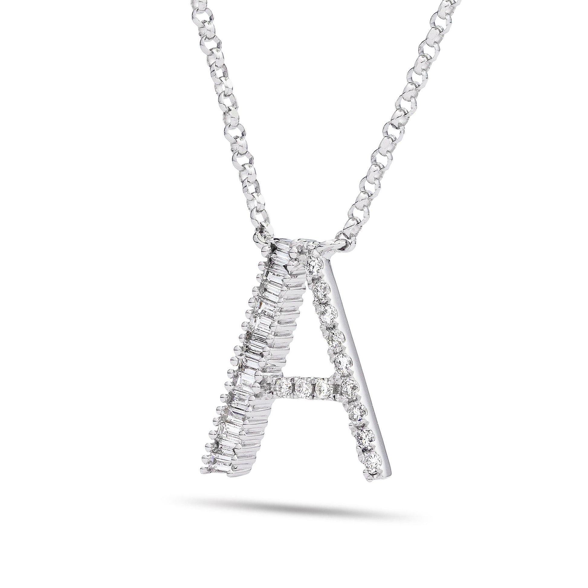 18K White Gold 0.33ct Baguette Diamond Initial Necklace
