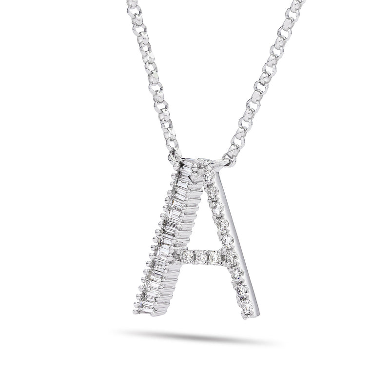 18K White Gold 0.33ct Baguette Diamond Initial Necklace