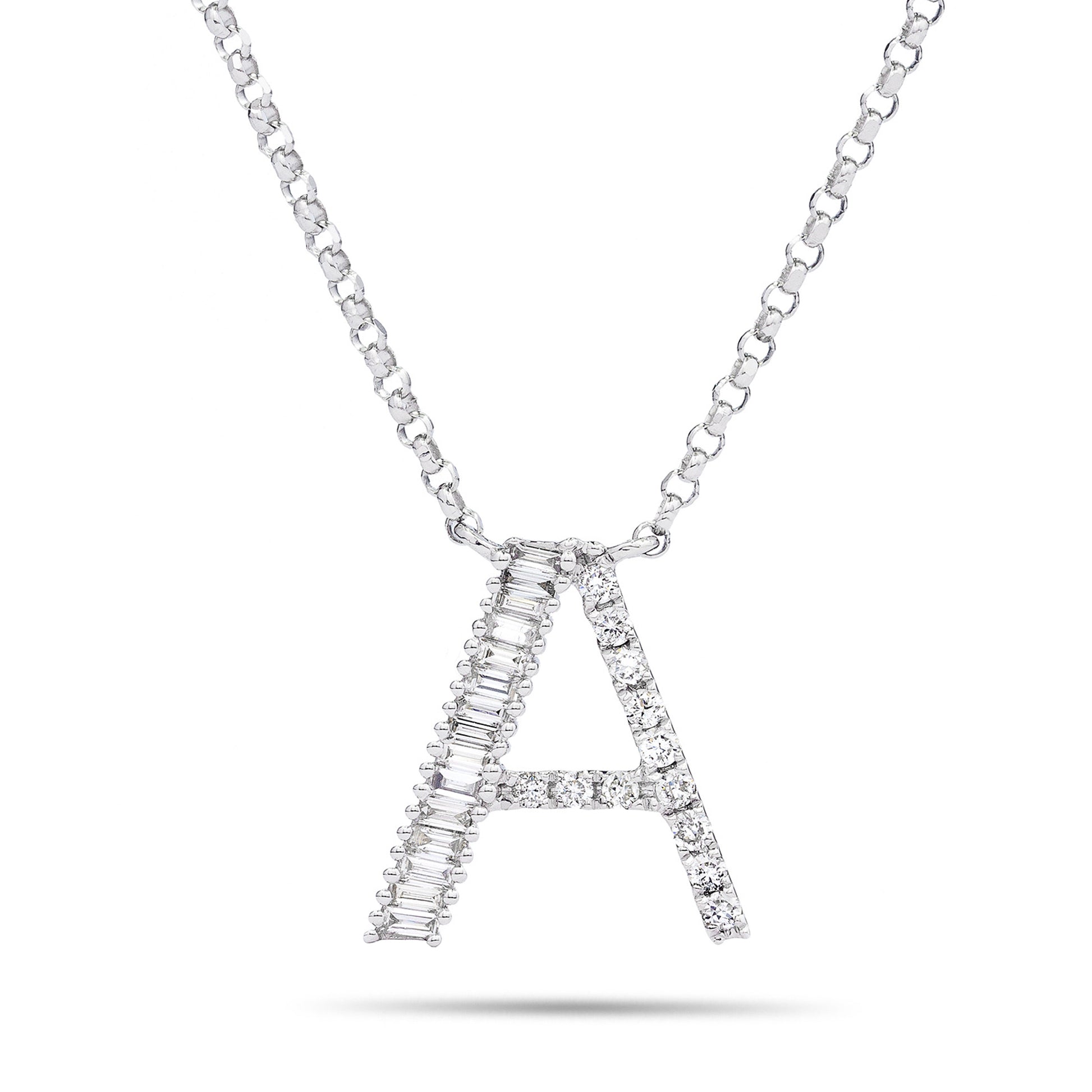 18K White Gold 0.33ct Baguette Diamond Initial Necklace