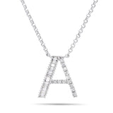 18K White Gold 0.33ct Baguette Diamond Initial Necklace