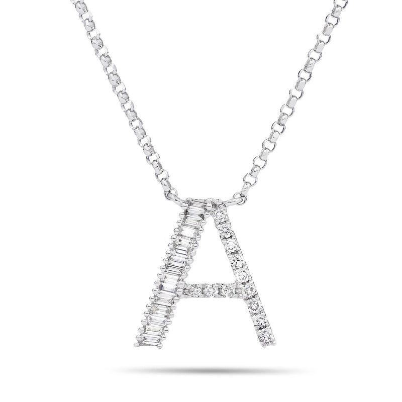 18K White Gold 0.33ct Baguette Diamond Initial Necklace