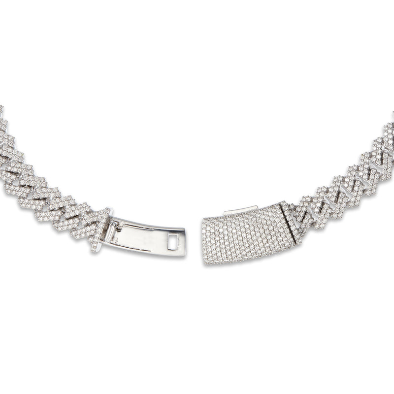 White Gold Prong set Diamond Cuban Chain, 10 mm - Shyne Jewelers Shyne Jewelers
