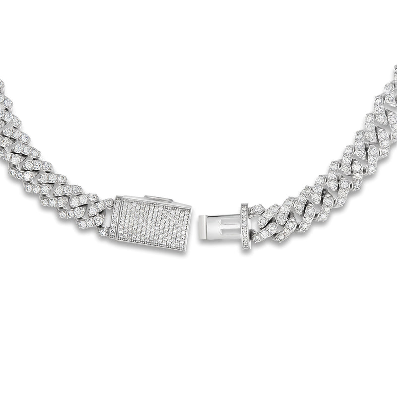 White Gold Prong set Diamond Cuban Chain, 10.5mm - Shyne Jewelers Shyne Jewelers